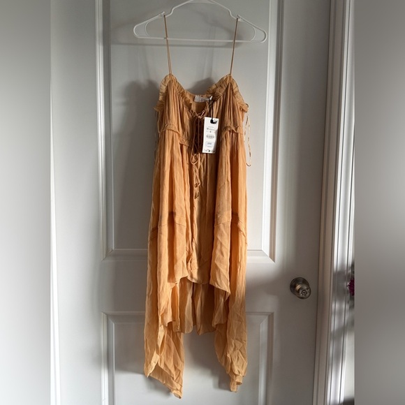 ZARA BEIGE ASYMMETRIC RUFFLED DRESS ZW COLLECTION SZ MEDIUM NEW WITH TAGS - Picture 8 of 15